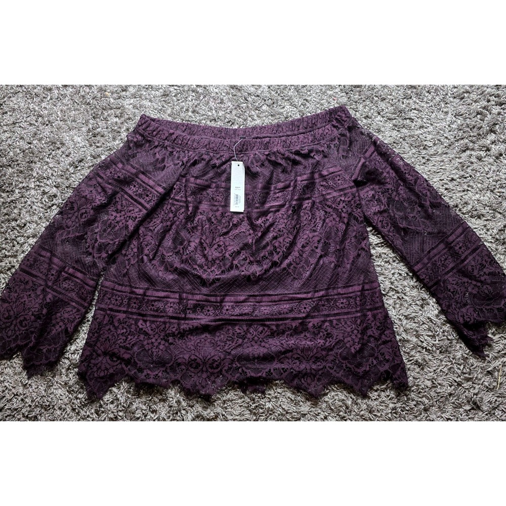 Apt. 9 Plum Purple Lace Off The Shoulder Blouse Bell Sleeve NWT Large